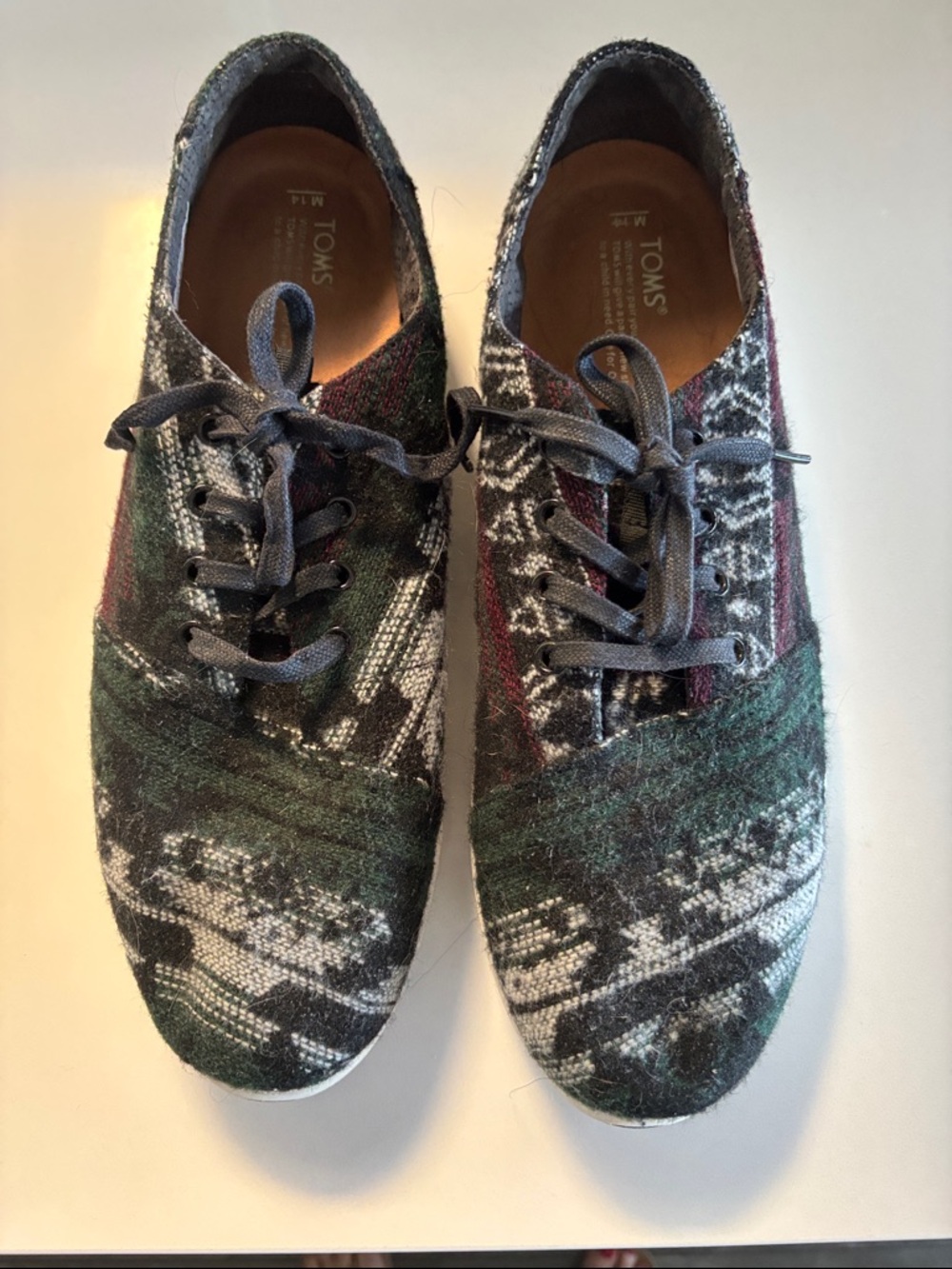 Toms Plaid Wool Lace-Up Shoes in Green, Black and Burgundy